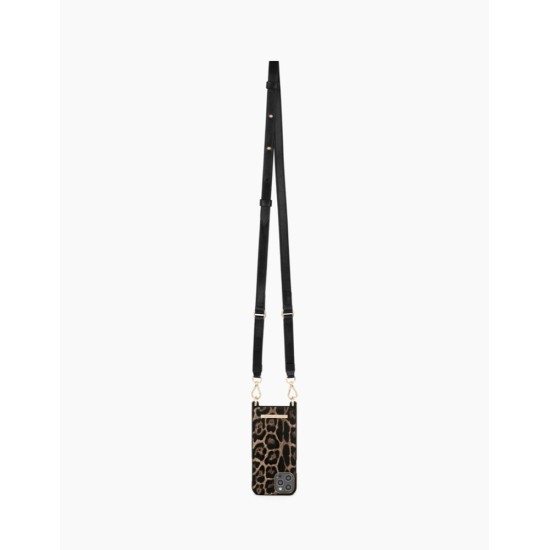 iDeal of Sweden Atelier Necklace AW21 Back Case priekš Apple iPhone 12 mini - Midnight Leopard - mākslīgās ādas aizmugures apvalks ar siksniņu / bampers-vāciņš