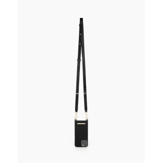 iDeal of Sweden Atelier Necklace AW21 Back Case priekš Apple iPhone 12 mini - Embossed Black - mākslīgās ādas aizmugures apvalks ar siksniņu / bampers-vāciņš