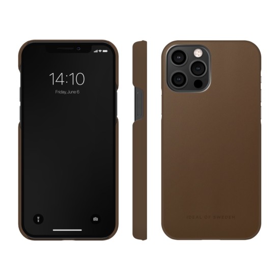 iDeal of Sweden Atelier AW21 Back Case priekš Apple iPhone 12 / 12 Pro - Intense Brown - mākslīgās ādas aizmugures apvalks ar iebūvētu metālisku plāksni / bampers-vāciņš