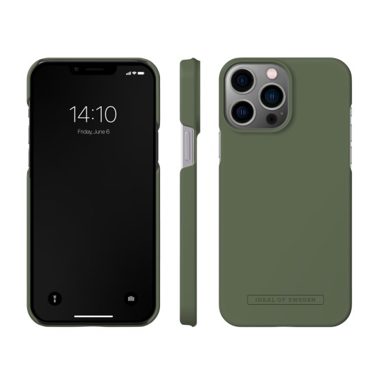 iDeal of Sweden Seamless AG22 Back Case priekš Apple iPhone 13 Pro Max - Khaki - ciets silikona aizmugures apvalks ar iebūvētu metālisku plāksni / bampers-vāciņš