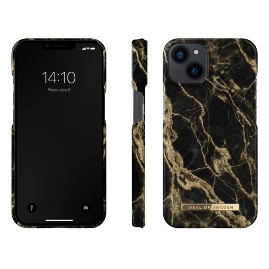 iDeal of Sweden Fashion SS20 Back Case priekš Apple iPhone 13 - Golden Smoke Marble - plastikāta aizmugures apvalks ar iebūvētu metālisku plāksni / bampers-vāciņš