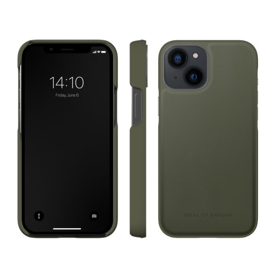 iDeal of Sweden Atelier AW21 Back Case priekš Apple iPhone 13 mini - Intense Khaki - mākslīgās ādas aizmugures apvalks ar iebūvētu metālisku plāksni / bampers-vāciņš