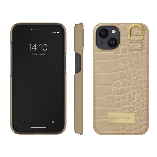 iDeal of Sweden Atelier AG22 Back Case priekš Apple iPhone 14 - Warm Beige Croco - mākslīgās ādas aizmugures apvalks ar iebūvētu metālisku plāksni / bampers-vāciņš