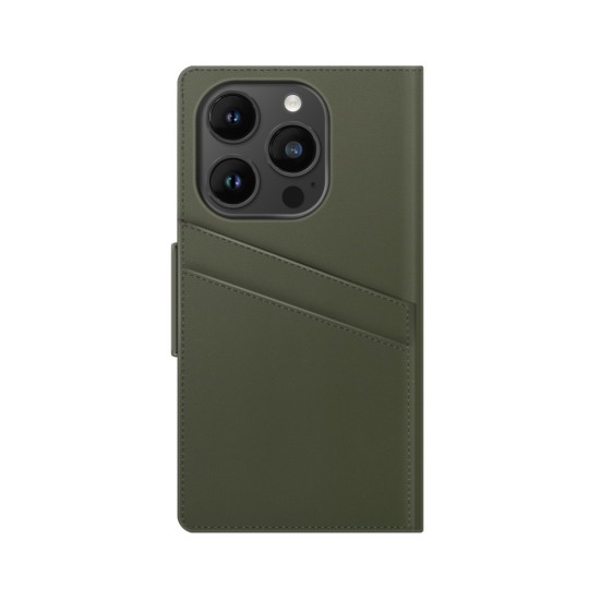 iDeal of Sweden Atelier AW21 Wallet Case priekš Apple iPhone 14 Pro - Intense Khaki - mākslīgās ādas sāniski atverams maciņš ar bamperu uz magnēta