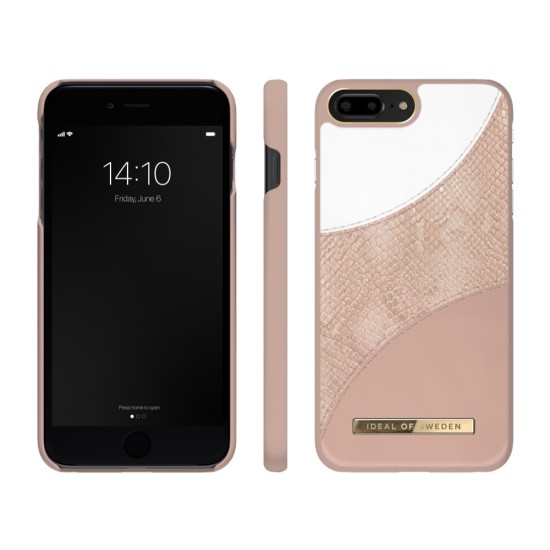 iDeal of Sweden Atelier SS21 Back Case priekš Apple iPhone 7 Plus / 8 Plus - Blush Pink Snake - mākslīgās ādas aizmugures apvalks ar iebūvētu metālisku plāksni / bampers-vāciņš