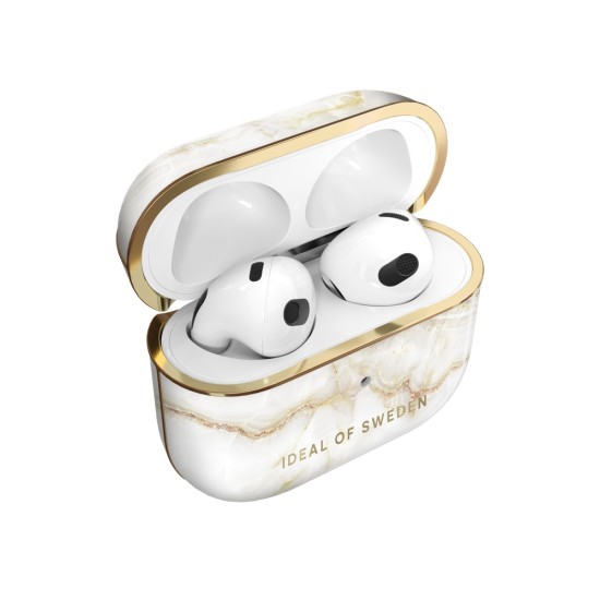 iDeal of Sweden Fashion Case priekš Apple Airpods 3 - Golden Pearl Marble - plastikāta apvalks bezvadu austiņu lādēšanas ierīcei