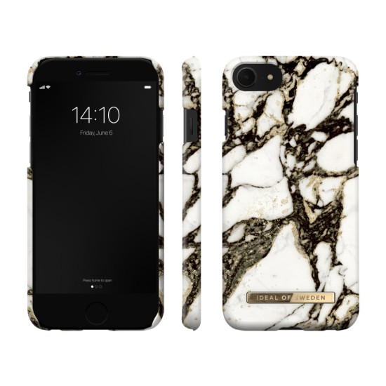 iDeal of Sweden Fashion MR21 Back Case priekš Apple iPhone 7 / 8 / SE2 (2020) / SE3 (2022) - Calacatta Golden Marble - plastikāta aizmugures apvalks ar iebūvētu metālisku plāksni / bampers-vāciņš