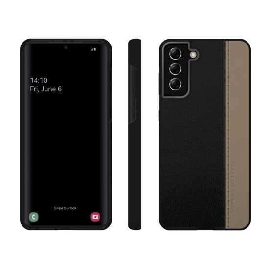 iDeal of Sweden Atelier SS22 Back Case priekš Samsung Galaxy S21 Plus G996 - Charcoal Black - mākslīgās ādas aizmugures apvalks ar iebūvētu metālisku plāksni / bampers-vāciņš