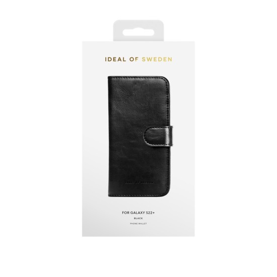 iDeal of Sweden Magnet Wallet+ Case priekš Samsung Galaxy S22 Plus 5G S906 - Black - mākslīgās ādas sāniski atverams maciņš ar bamperu uz magnēta