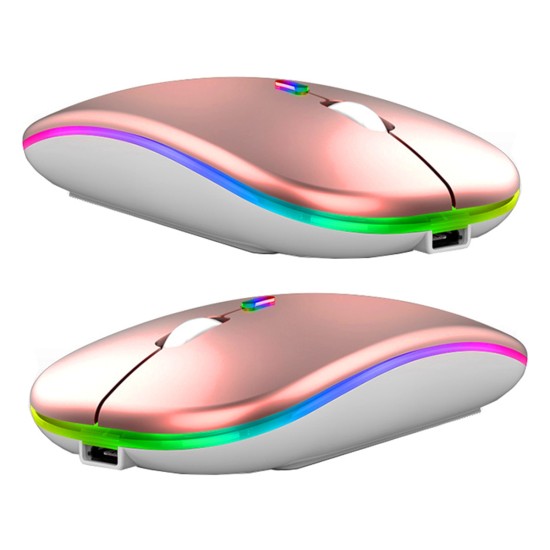 RGB Dual Channel Li-on Wireless / Bluetooth (3.0/5.2) Optical Mouse 2.4G / 1600 DPI - Rozā Zelta - Bezvadu datorpele