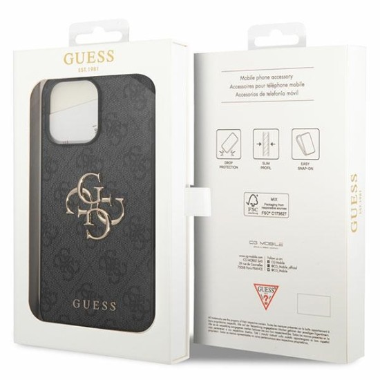 Guess Big Metal Logo Collection Back Case GUHCP15X4GMGGR priekš Apple iPhone 15 Pro Max - Pelēks - mākslīgās ādas aizmugures apvalks / bampers-vāciņš