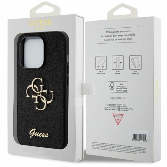 Guess Big 4G Glitter Script Collection Back Case GUHCP15XHG4SGK priekš Apple iPhone 15 Pro Max - Melns - silikona-plastikāta aizmugures apvalks / bampers-vāciņš