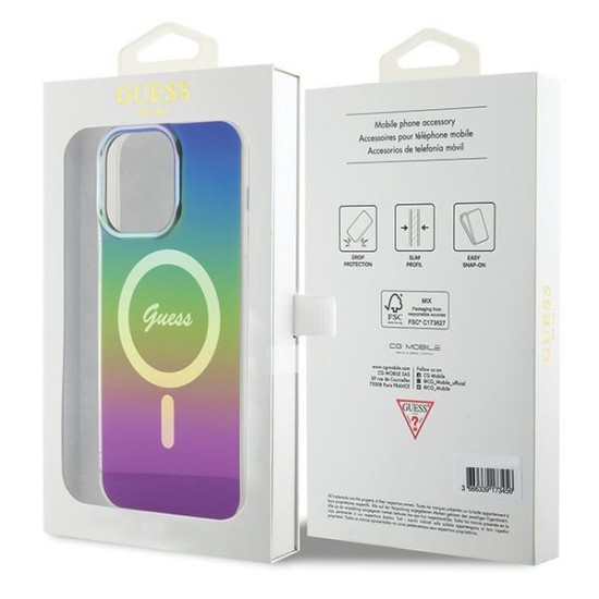 Guess IML Iridescent MagSafe Collection Back Case GUHMP15LHITSK priekš Apple iPhone 15 Pro - Krāsains - silikona-plastikāta aizmugures apvalks / bampers-vāciņš
