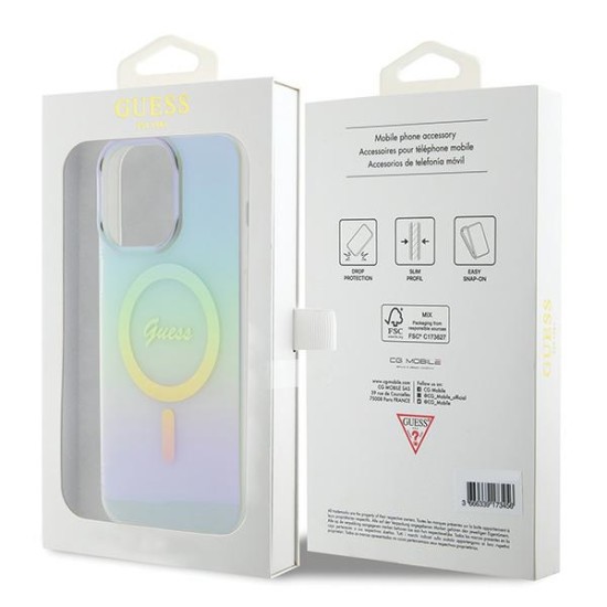 Guess IML Iridescent MagSafe Collection Back Case GUHMP15LHITSQ priekš Apple iPhone 15 Pro - Tirkīzs - silikona-plastikāta aizmugures apvalks / bampers-vāciņš