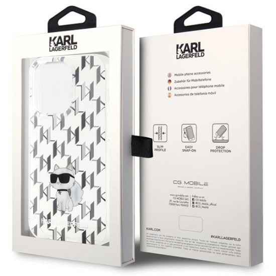 Karl Lagerfeld Monogram Choupette series Back Case KLHCP15LHNCMKLT priekš Apple iPhone 15 Pro - Caurspīdīgs - silikona-plastikāta aizmugures apvalks / bampers-vāciņš