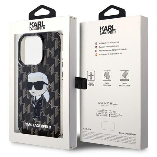 Karl Lagerfeld Monogram Ikonik series Back Case KLHCP15LHNKMKLK priekš Apple iPhone 15 Pro - Melns - silikona-plastikāta aizmugures apvalks / bampers-vāciņš
