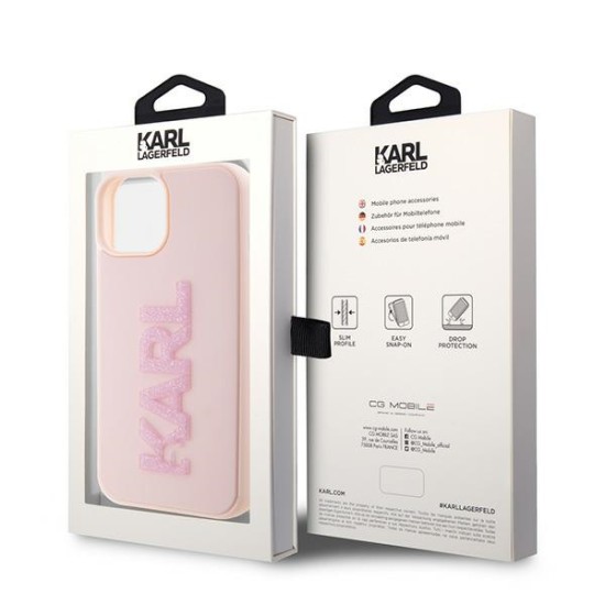 Karl Lagerfeld 3D Rubber Glitter Logo series Back Case KLHCP15M3DMBKCP priekš Apple iPhone 15 Plus - Rozā - silikona-plastikāta aizmugures apvalks / bampers-vāciņš