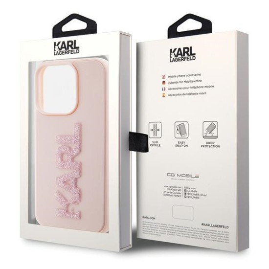 Karl Lagerfeld 3D Rubber Glitter Logo series Back Case KLHCP15X3DMBKCP priekš Apple iPhone 15 Pro Max - Rozā - silikona-plastikāta aizmugures apvalks / bampers-vāciņš