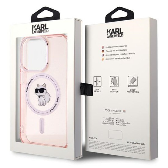 Karl Lagerfeld IML Choupette MagSafe series Back Case KLHMP15LHFCCNOP priekš Apple iPhone 15 Pro - Rozā - silikona-plastikāta aizmugures apvalks / bampers-vāciņš
