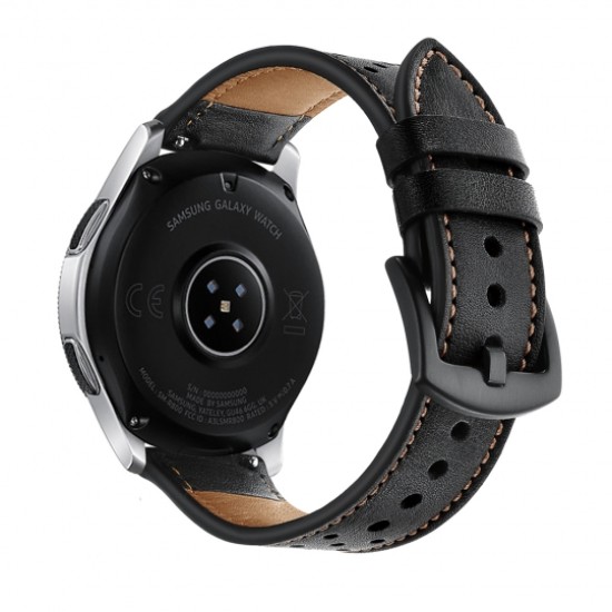 22mm Tech-Protect Leather Watchband Strap - Melns - ādas siksniņas (jostas) priekš pulksteņiem