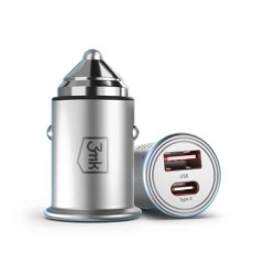 3MK Hyper Car Charger Type-C / USB ports QC 4.0 / PD 45W - Pelēks - USB un Type-C ātrs auto lādētājs telefoniem un planšetdatoriem