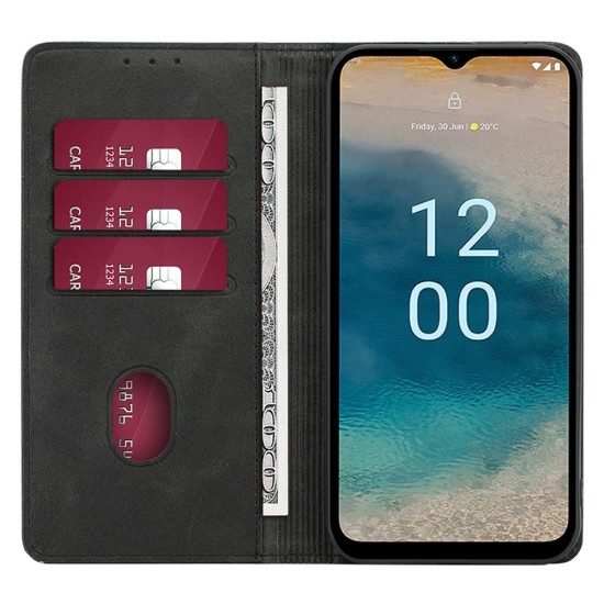 Skin-Touch PU Leather Book Case priekš Nokia C12 - Melns - sāniski atverams maciņš ar stendu / grāmatveida maks