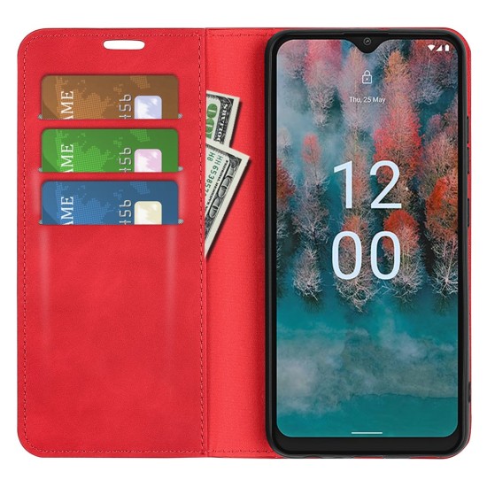 Skin-Touch PU Leather Book Case для Nokia C32 - Красный - чехол-книжка со стендом / подставкой
