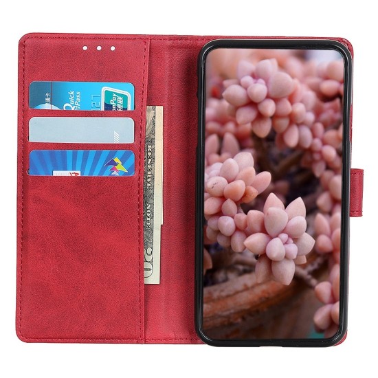 Cowhide Texture PU Leather Book Case priekš Huawei Honor X6 / X8 5G / Honor 70 Lite - Sarkans - sāniski atverams maciņš ar stendu / grāmatveida maks