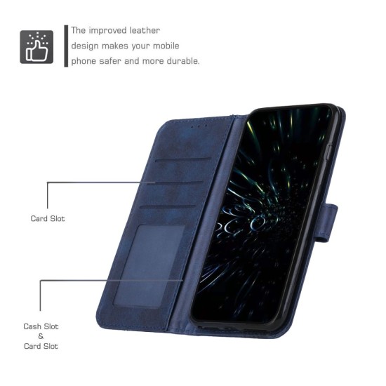 Calf Wallet Stand Leather Book Case priekš Sony Xperia 10 V - Zils - sāniski atverams maciņš ar magnētu un stendu