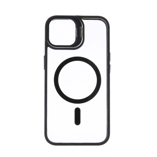 Extra Lens MagSafe Back Case with Stand and Camera Lens protection priekš Apple iPhone 15 Pro - Caurspīdīgs / Melns - silikona-plastikāta aizmugures apvalks / bampers-vāciņš