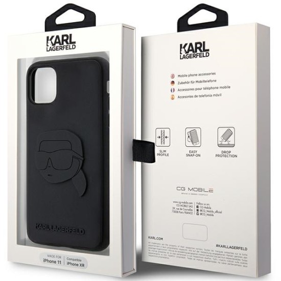 Karl Lagerfeld 3D Rubber Karl Head series Back Case KLHCN613DRKNK priekš Apple iPhone 11 - Melns - silikona aizmugures apvalks / maciņš