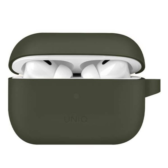 Uniq Vencer Case with Silicone Sport Strap priekš Apple Airpods Pro 2 - Tumši Zaļš - silikona apvalks bezvadu austiņu lādēšanas ierīcei ar karabīni un silikona auklu
