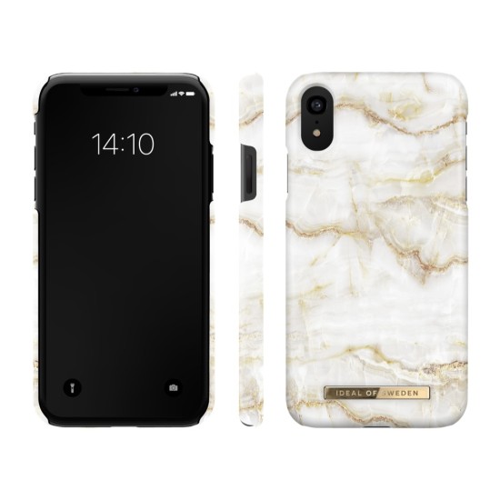 iDeal of Sweden Fashion SS20 Back Case priekš Apple iPhone XR - Golden Pearl Marble - plastikāta aizmugures apvalks ar iebūvētu metālisku plāksni / bampers-vāciņš