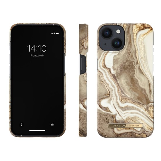 iDeal of Sweden Fashion GM19 Back Case priekš Apple iPhone 14 - Golden Sand Marble - plastikāta aizmugures apvalks ar iebūvētu metālisku plāksni / bampers-vāciņš
