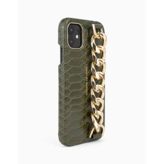 iDeal of Sweden Statement AW20 Back Case priekš Apple iPhone 11 - Green Snake Chain Handle - mākslīgās ādas aizmugures apvalks ar iebūvētu metālisku plāksni / bampers-vāciņš