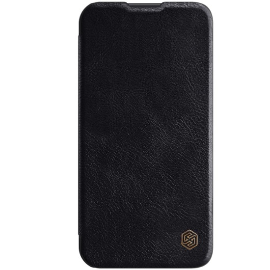 NILLKIN Qin Pro Series Card Holder Leather Flip Case priekš Apple iPhone 15 Pro - Melns - sāniski atverams maciņš