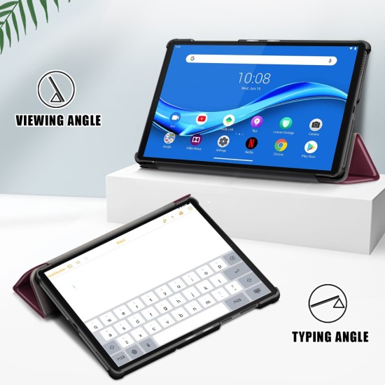 Tri-fold Stand PU Smart Auto Wake/Sleep Leather Case priekš Lenovo Tab M11 TB-330 - Bordo - sāniski atverams maciņš ar stendu