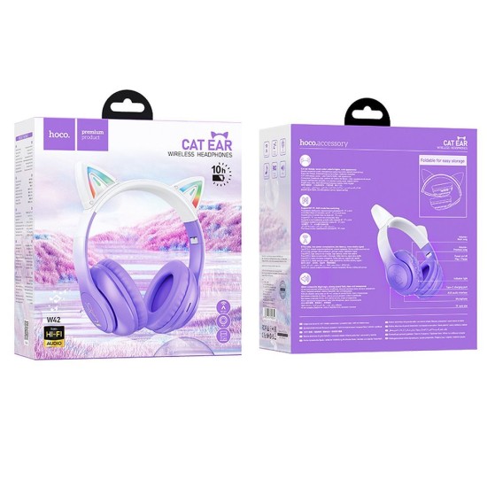 Hoco (W42) Cat Ear Bluetooth 5.3 Wireless Headphones with Microphone Universālas Bezvadu Austiņas - VIolets