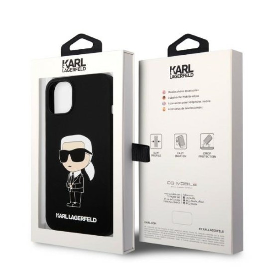 Karl Lagerfeld Silicone Ikonik series Back Case KLHCP13MSNIKBCK priekš Apple iPhone 13 - Melns - silikona aizmugures apvalks / bampers-vāciņš