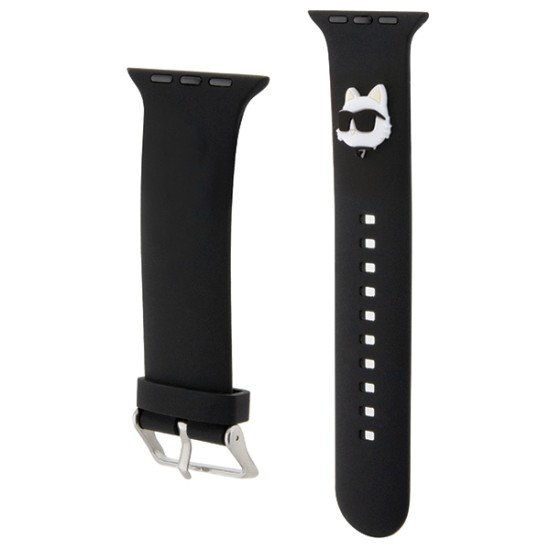 Karl Lagerfeld 3D Rubber Choupette Heads Series Watch Band KLAWLSLCNK priekš Apple Watch 42 / 44 / 45 / 46mm / Ultra 49 mm - Melns - silikona siksniņa viedpulksteņiem