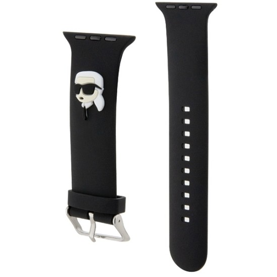 Karl Lagerfeld 3D Rubber Karl Head Series Watch Band KLAWMSLKNK priekš Apple Watch 38 / 40 / 41 mm - Melns - silikona siksniņa viedpulksteņiem