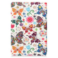 Tri-fold Stand PU Smart Auto Wake/Sleep Leather Case для Samsung Galaxy Tab A11 Plus X230 / X236 / Tab A9 Plus X210 / X215 / X216 - Бабочки / Цветы - чехол-книжка со стендом / подставкой