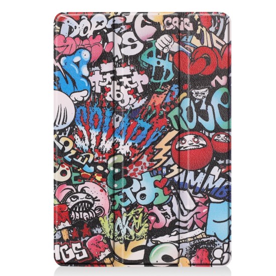 Tri-fold Stand PU Smart Auto Wake/Sleep Leather Case priekš Samsung Galaxy Tab A9 Plus X210 / X215 / X216 - Grafitti - sāniski atverams maciņš ar stendu