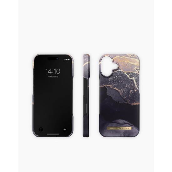 iDeal of Sweden Fashion Back Case priekš Apple iPhone 16 Plus - Golden Twilight Marble - plastikāta aizmugures apvalks ar iebūvētu metālisku plāksni / bampers-vāciņš