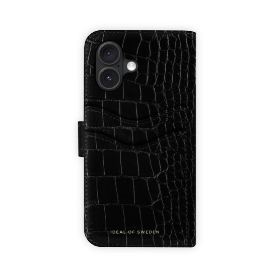 iDeal of Sweden Magnet Wallet+ Case priekš Apple iPhone 16 - Black Croco - mākslīgās ādas sāniski atverams maciņš ar bamperu uz magnēta