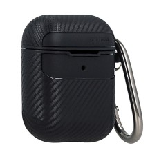 Carbon Case priekš Apple Airpods Pro - Melns - silikona apvalks bezvadu austiņu lādēšanas ierīcei ar karabīni un silikona auklu