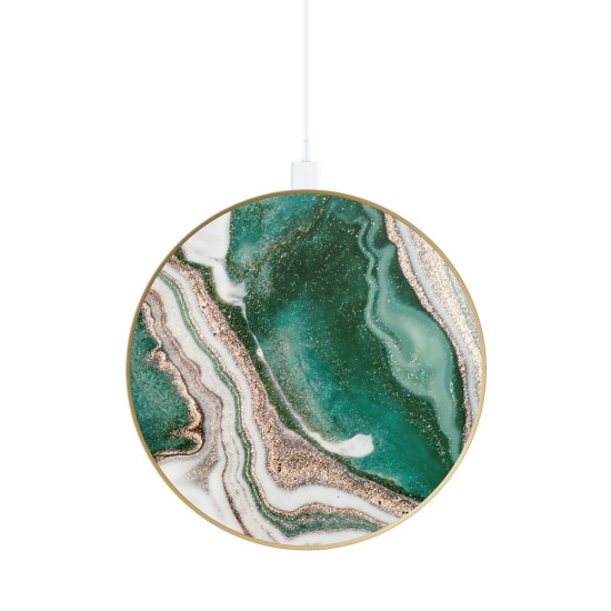 iDeal of Sweden Fashion Qi Wireless Fast Charger 10W with Micro-USB Cable - Golden Jade Marble - Universāls induktīvs bezvadu USB lādētājs paliktnis