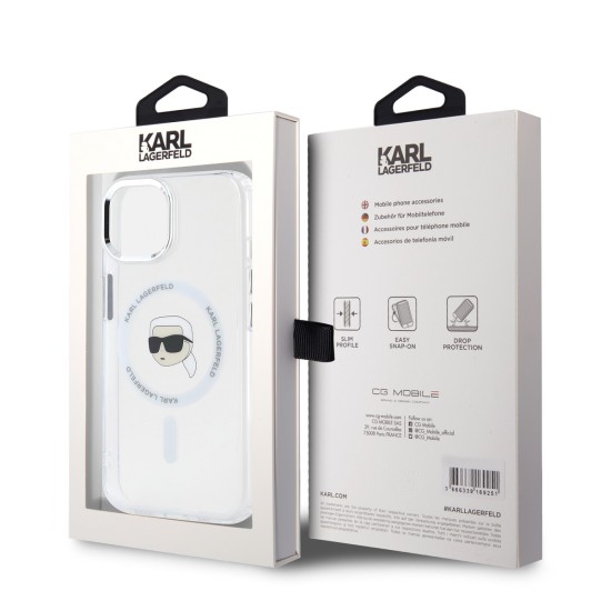 Karl Lagerfeld IML Karl MagSafe series Back Case KLHMP15SHLSKIH priekš Apple iPhone 15 - Caurspīdīgs - silikona-plastikāta aizmugures apvalks / bampers-vāciņš