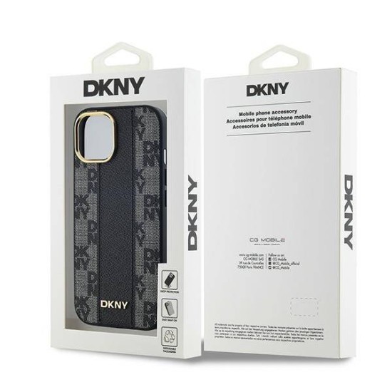 DKNY Checkered Pattern MagSafe Back Case DKHMP15SPCPVSLK priekš Apple iPhone 15 - Melns - mākslīgās ādas aizmugures apvalks ar auklu / bampers-vāciņš