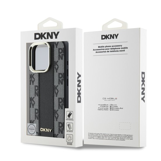 DKNY Checkered Pattern MagSafe Back Case DKHMP16LPCPVSLK priekš Apple iPhone 16 Pro - Melns - mākslīgās ādas aizmugures apvalks ar auklu / bampers-vāciņš